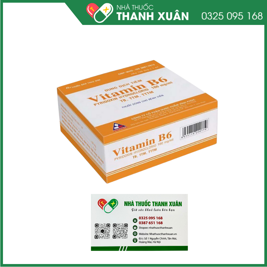 Thuốc tiêm Vitamin B6 100mg/ml điều trị thiếu Vitamin B6, ngộ độc cấp tính gây co giật hoặc hôn mê